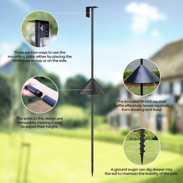 Alt view image 2 of 7 - 92-Inch Adjustable Heavy-Duty Bird Feeder Pole with Squirrel-Proof Baffle, Mount Kit for Watching (House Not Included)
