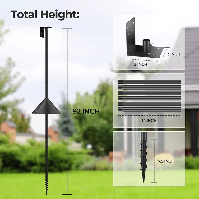 Alt view image 3 of 7 - 92-Inch Adjustable Heavy-Duty Bird Feeder Pole with Squirrel-Proof Baffle, Mount Kit for Watching (House Not Included)