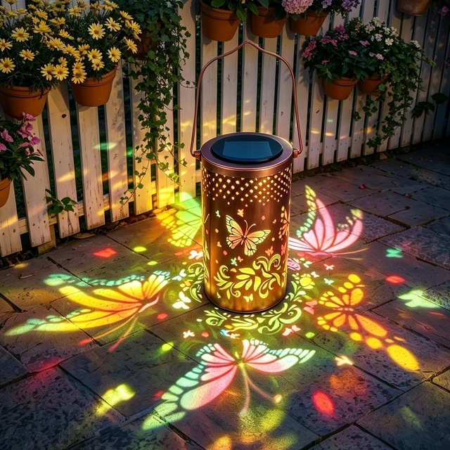 Alt view image 2 of 7 - Colorful Butterfly Metal Solar Lanterns, Waterproof Outdoor Hanging Décor for Porch, Yard, Path & Garden Gift for Mom & Grandma, 2 Pack