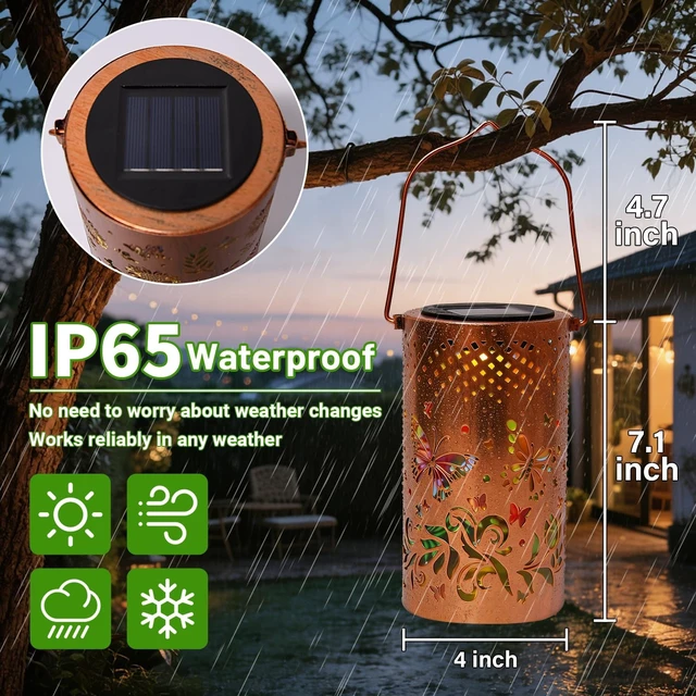 Alt view image 6 of 7 - Colorful Butterfly Metal Solar Lanterns, Waterproof Outdoor Hanging Décor for Porch, Yard, Path & Garden Gift for Mom & Grandma, 2 Pack