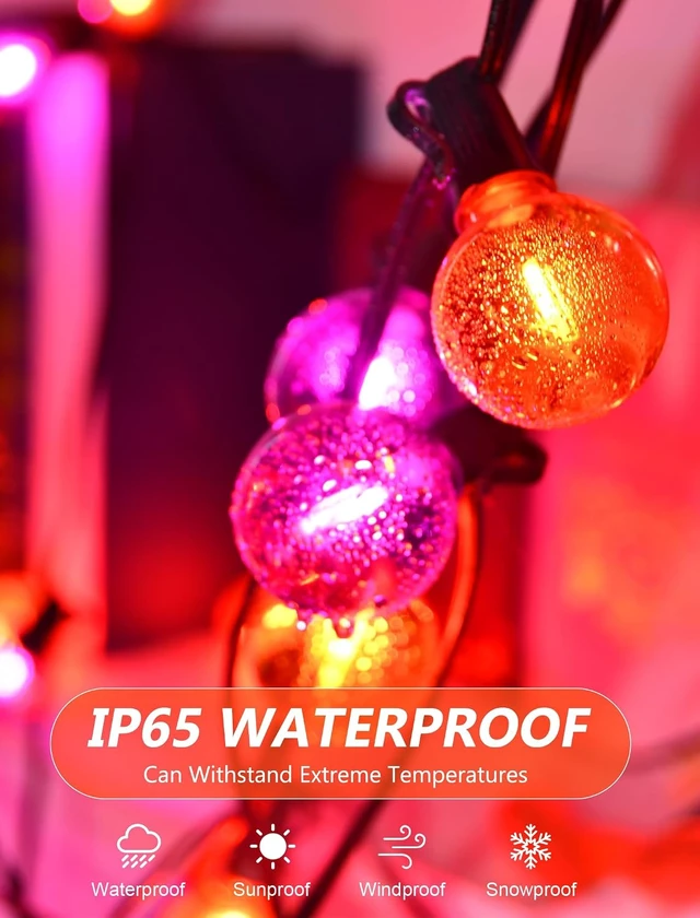 Alt view image 4 of 7 - 50FT G40 LED Halloween Globe String Lights, 27 Shatterproof Clear Orange & Purple Bulbs (2 Spare) for Patio, Balcony & Pergola