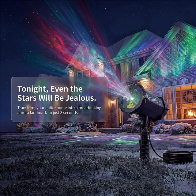 Alt view image 3 of 7 - Outdoor Aurora Laser Light Projector Firefly Starry Sky Spotlight with 20FT Waterproof Cord, Extra-Tall Stake & RF Remote, IP65, for Yard, Garden & Patio