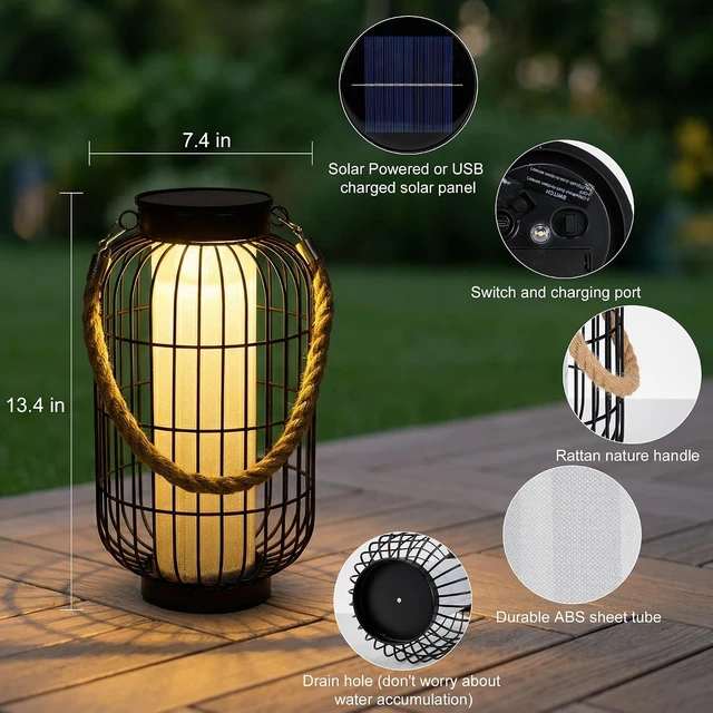 Alt view image 2 of 7 - Larger Rustic Metal Solar Lanterns Outdoor, Patio