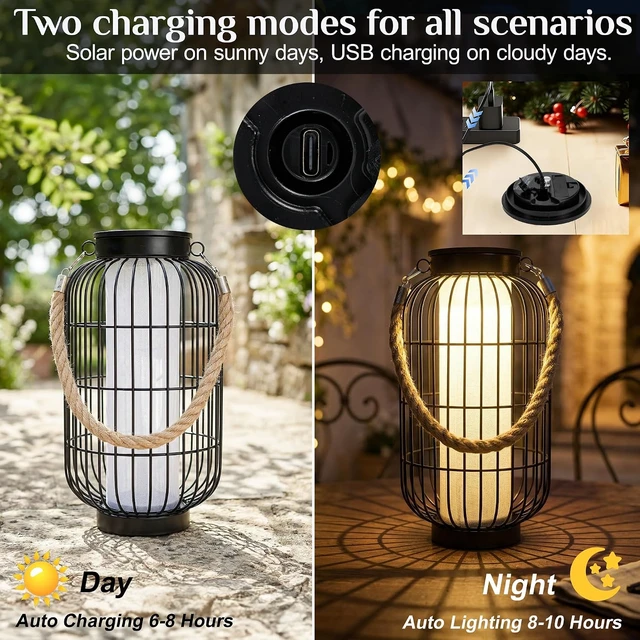 Alt view image 4 of 7 - Larger Rustic Metal Solar Lanterns Outdoor, Patio