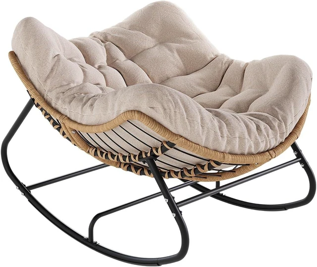 Main image of Ivory Outdoor Wicker Papasan Rocking Chair with Cushion