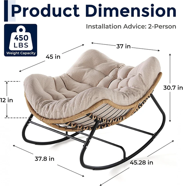 Alt view image 3 of 7 - Ivory Outdoor Wicker Papasan Rocking Chair with Cushion