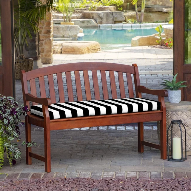 Alt view image 2 of 7 - Arden Outdoor Bench Cushion, 46 x 17, Black Cabana Stripe
