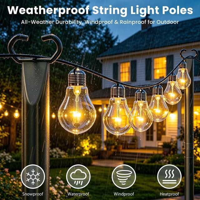 Alt view image 3 of 7 - 10Ft Metal String Light Poles with Fork & Fence Clamp, Hanging Light Stand for Deck, Patio & Garden, 6 Pack