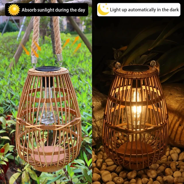 Alt view image 2 of 7 - Large Waterproof Rattan Solar Lanterns, Hanging/Tabletop Outdoor