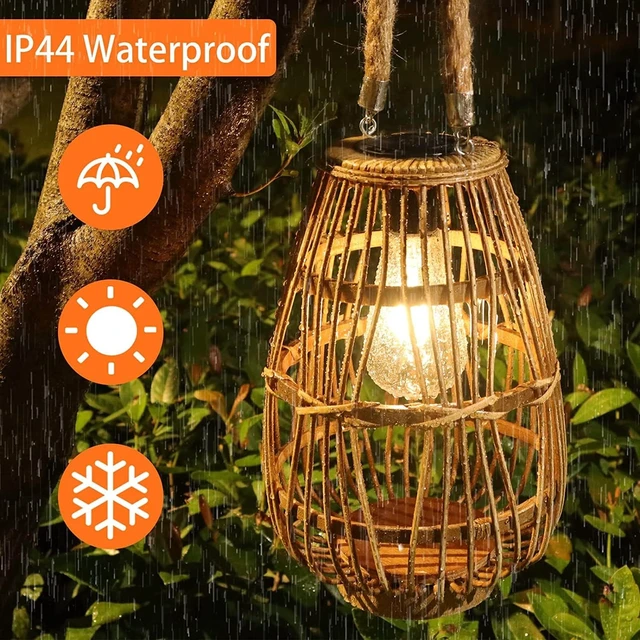 Alt view image 3 of 7 - Large Waterproof Rattan Solar Lanterns, Hanging/Tabletop Outdoor