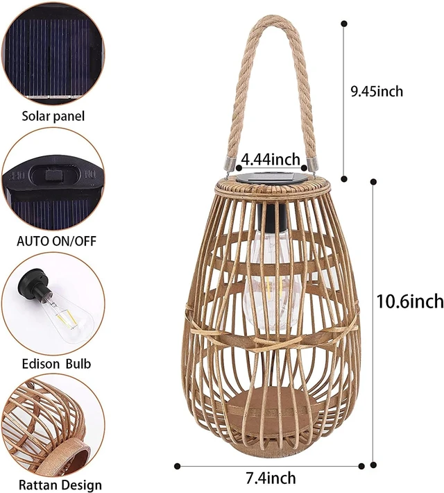 Alt view image 6 of 7 - Large Waterproof Rattan Solar Lanterns, Hanging/Tabletop Outdoor