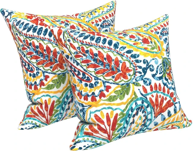 Main image of 18x18 Decorative Indoor/Outdoor Throw Pillows with Inserts for Bed, Couch, Sofa & Patio Furniture (Set of 2, Paisley Multi)