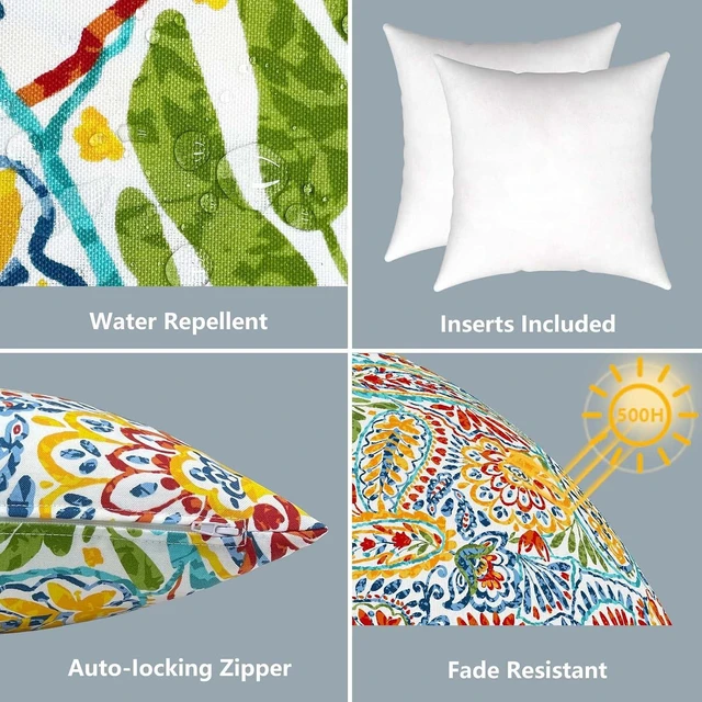 Alt view image 4 of 7 - 18x18 Decorative Indoor/Outdoor Throw Pillows with Inserts for Bed, Couch, Sofa & Patio Furniture (Set of 2, Paisley Multi)