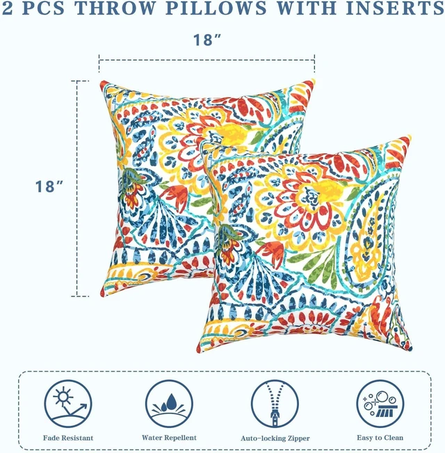 Alt view image 3 of 7 - 18x18 Decorative Indoor/Outdoor Throw Pillows with Inserts for Bed, Couch, Sofa & Patio Furniture (Set of 2, Paisley Multi)