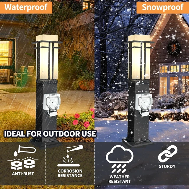Alt view image 2 of 7 - Modern Outdoor Lamp Post with Outlet, Post Light Fixture for Yard