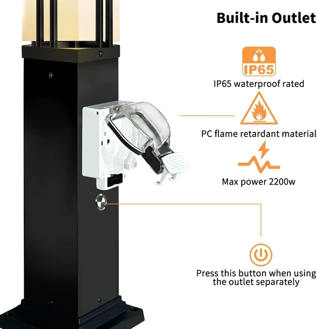Alt view image 3 of 7 - Modern Outdoor Lamp Post with Outlet, Post Light Fixture for Yard