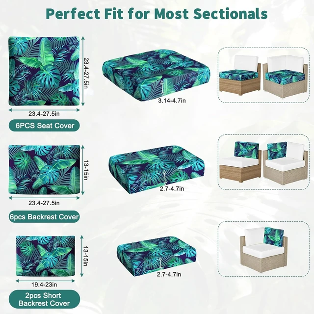 Alt view image 2 of 7 - 14-Piece Outdoor Cushion Covers 6-Seat Couch Sectional Slipcovers