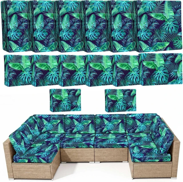 Main image of 14-Piece Outdoor Cushion Covers 6-Seat Couch Sectional Slipcovers