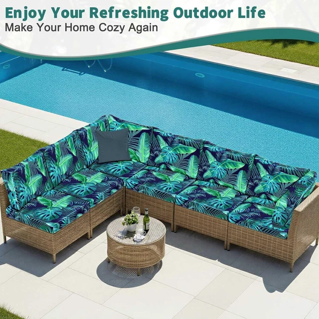 Alt view image 7 of 7 - 14-Piece Outdoor Cushion Covers 6-Seat Couch Sectional Slipcovers