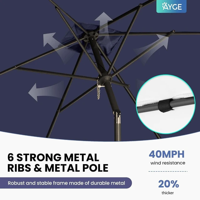 Alt view image 3 of 7 - 6.5 Ft Navy Rectangular Outdoor Patio Table Umbrella