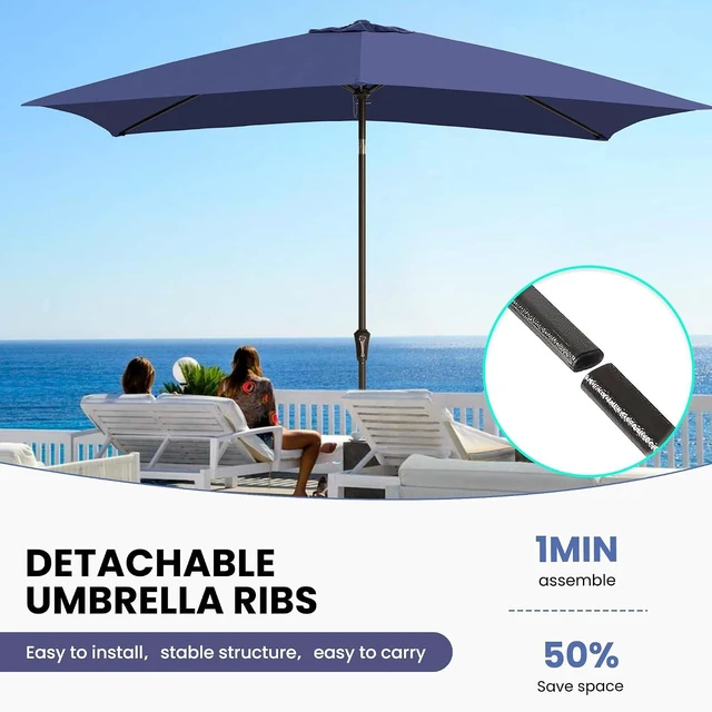 Alt view image 5 of 7 - 6.5 Ft Navy Rectangular Outdoor Patio Table Umbrella