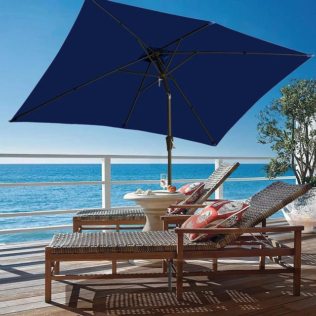 Alt view image 6 of 7 - 6.5 Ft Navy Rectangular Outdoor Patio Table Umbrella
