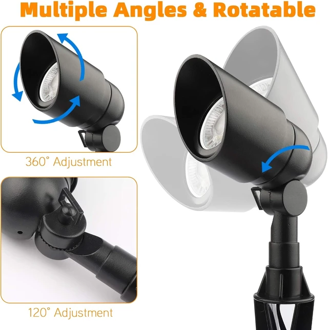Alt view image 2 of 7 - 12V 5W LED Cast-Aluminum Landscape Spotlights, 450 Lumen Warm White, Waterproof Low-Voltage for Garden, Lawn, Porch & Yard (2 Pack, Black)