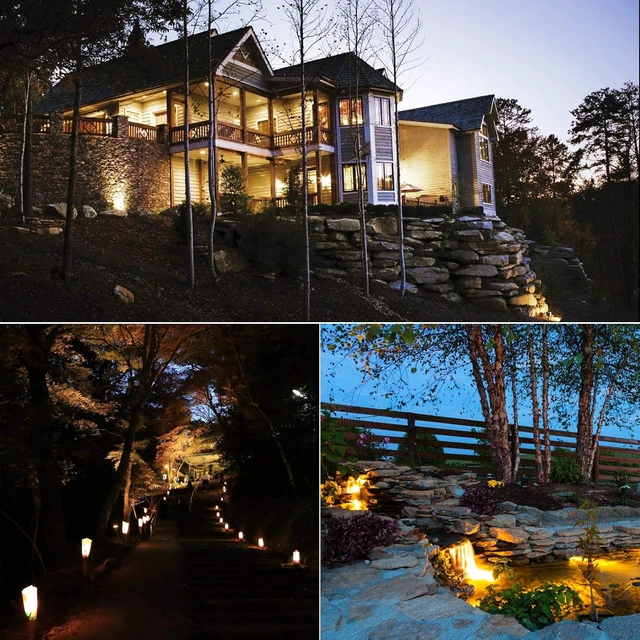 Alt view image 7 of 7 - 12V 5W LED Cast-Aluminum Landscape Spotlights, 450 Lumen Warm White, Waterproof Low-Voltage for Garden, Lawn, Porch & Yard (2 Pack, Black)