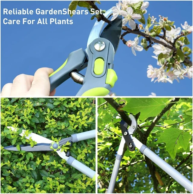 Alt view image 7 of 7 - 3PCS Heavy-Duty Garden Loppers, Hedge Clippers & Pruning Shears Combo Set Compound-Action Branch Cutter for Thick Branches