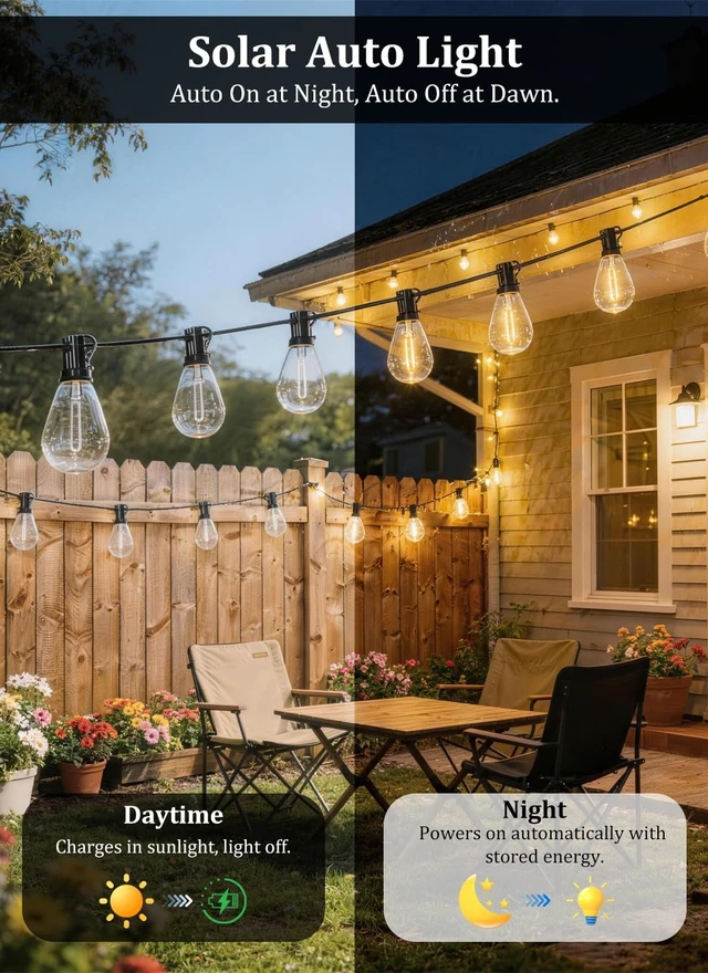 Alt view image 2 of 7 - 100FT Waterproof Solar String Lights, 35 LED S11 E12 Bulbs, Remote, Dimmable Timer & 3 Modes for Backyard, Deck & Garden