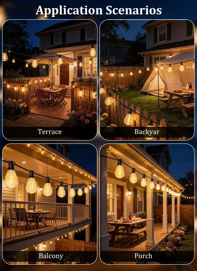 Alt view image 7 of 7 - 100FT Waterproof Solar String Lights, 35 LED S11 E12 Bulbs, Remote, Dimmable Timer & 3 Modes for Backyard, Deck & Garden