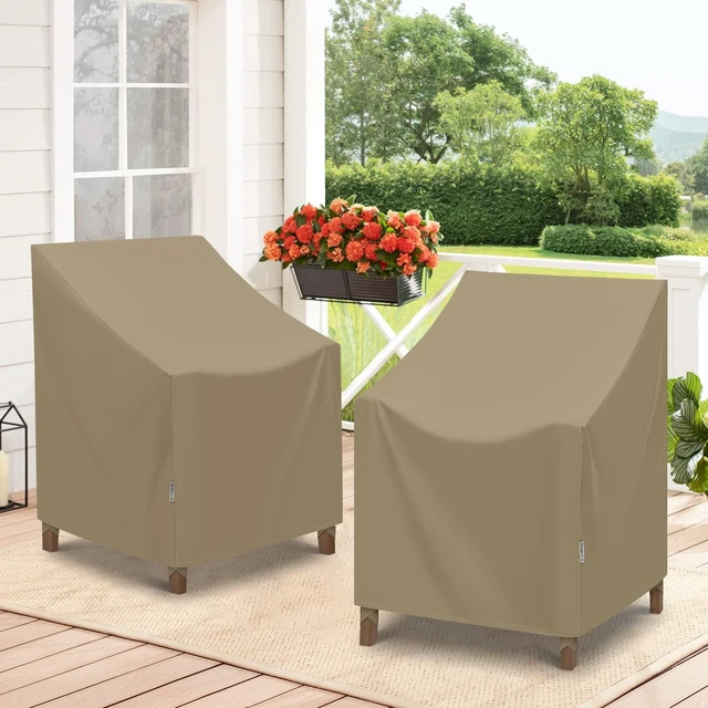 Alt view image 7 of 7 - Taupe Outdoor Dining Chair Covers, 27"W x 29"D x 35"H, 2 Pack