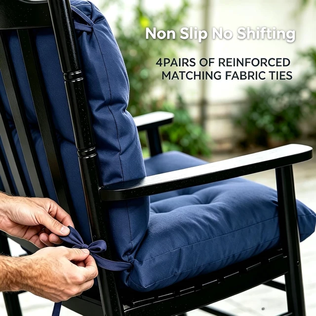 Alt view image 5 of 7 - Navy Tufted Waterproof Chair Cushion, 43 x 20 x 4 Inch Non-Slip Replacement Pad for Wicker Lounge Furniture