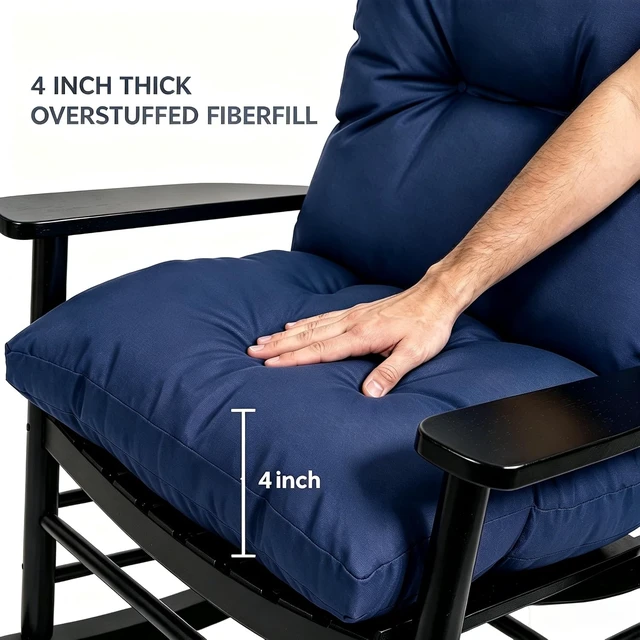 Alt view image 6 of 7 - Navy Tufted Waterproof Chair Cushion, 43 x 20 x 4 Inch Non-Slip Replacement Pad for Wicker Lounge Furniture