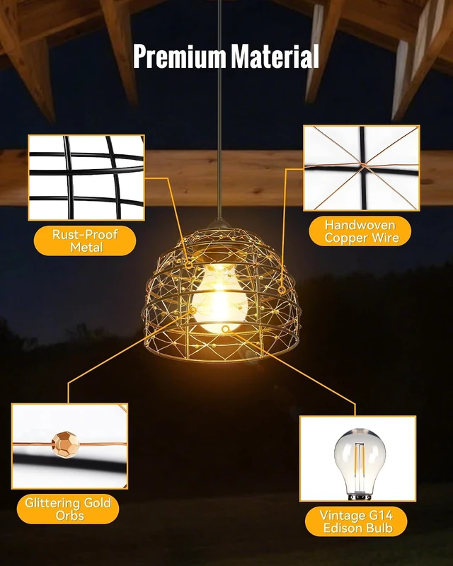 Alt view image 5 of 7 - Solar Pendant Light with 4/6/8H Timer & Remote, Indoor Outdoor, Set of 2