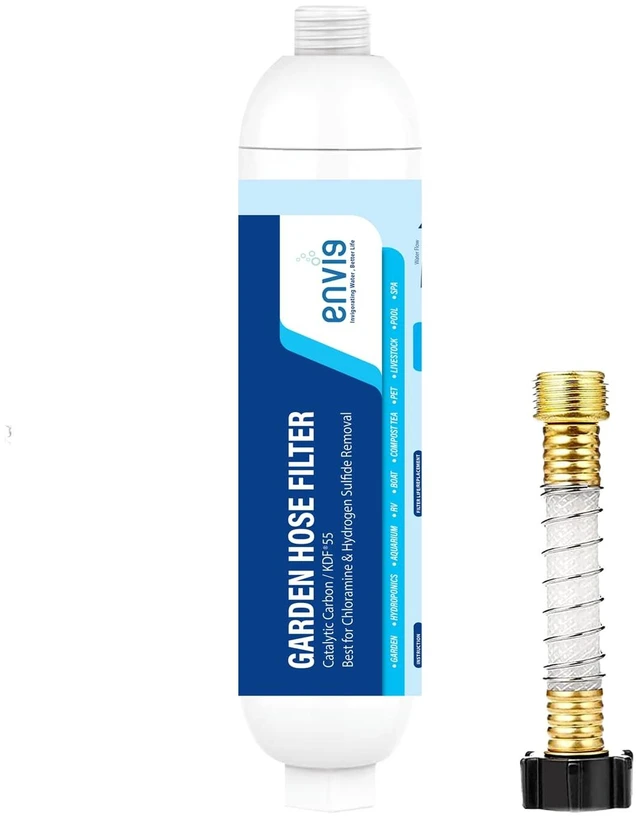 Main image of Catalytic Carbon KDF Inline Garden Hose Filter Removes Chloramine, Chlorine, VOCs & Chemicals for Hydroponics, Microgreens & Organic Gardening (1)