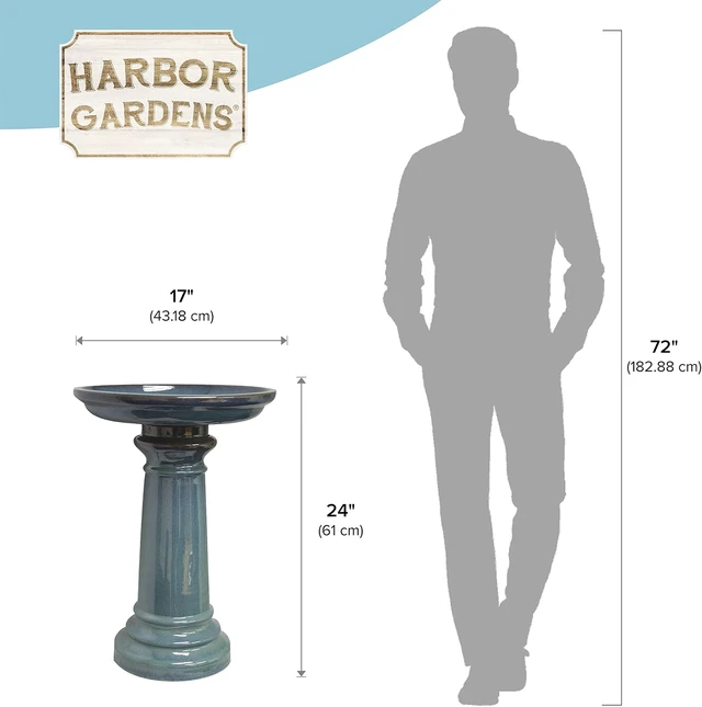 Alt view image 4 of 6 - GP0110ES Harbor Gardens Bird Bath, 24 Inch, Light Blue