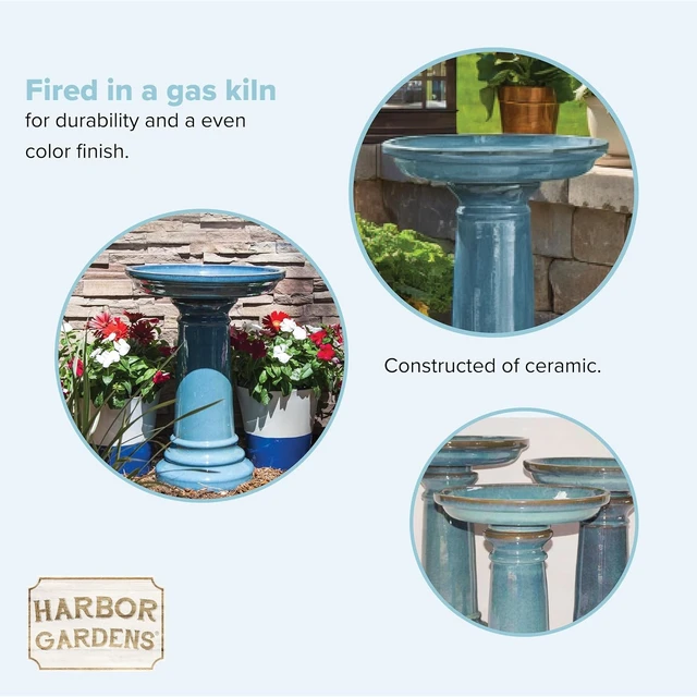 Alt view image 5 of 6 - GP0110ES Harbor Gardens Bird Bath, 24 Inch, Light Blue