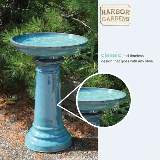 Alt view image 6 of 6 - GP0110ES Harbor Gardens Bird Bath, 24 Inch, Light Blue