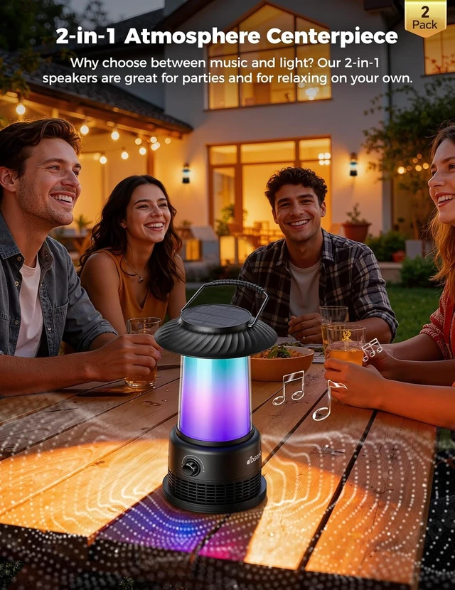 Alt view image 2 of 7 - IPX7 Waterproof Outdoor Speakers, 2-Pack Patio Lanterns with LED Lights