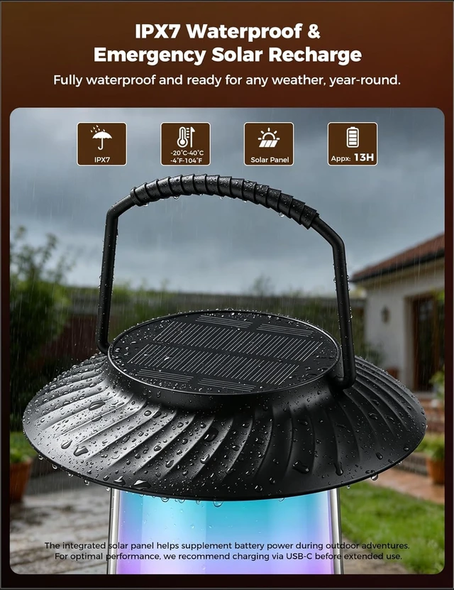 Alt view image 6 of 7 - IPX7 Waterproof Outdoor Speakers, 2-Pack Patio Lanterns with LED Lights