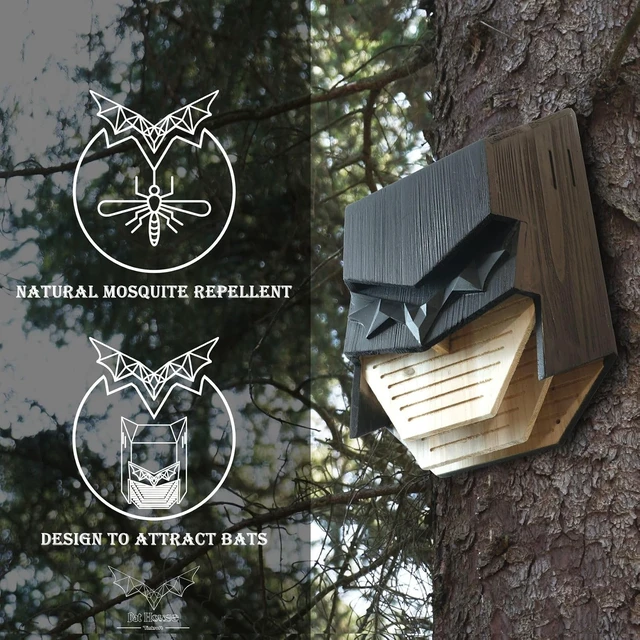 Alt view image 2 of 6 - Caped Hero Wooden Bat House for Outdoors, Large Three-Chamber Weather-Resistant Box to Attract Bats (Black, 3 Chamber)