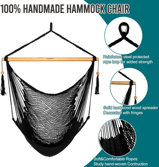 Alt view image 3 of 7 - Caribbean Hanging Hammock Chair with Wood Spreader Bar