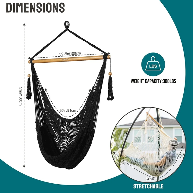Alt view image 4 of 7 - Caribbean Hanging Hammock Chair with Wood Spreader Bar