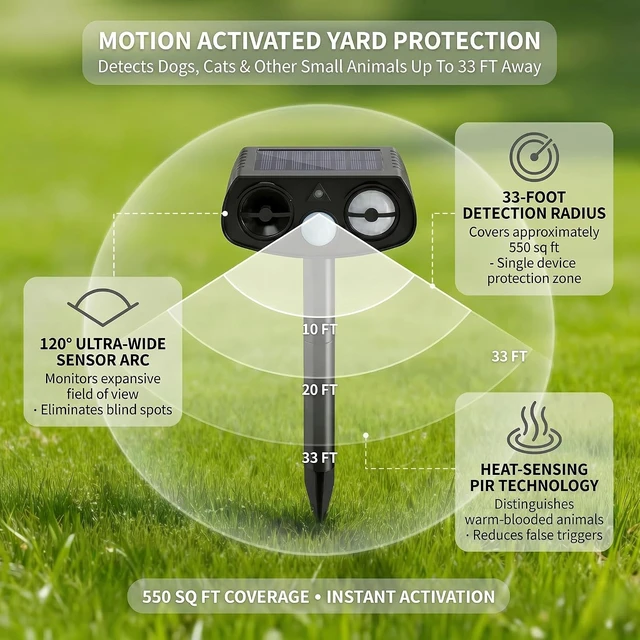 Alt view image 3 of 7 - Solar Ultrasonic Dog & Cat Repeller with Motion Sensor, 2 Pack Outdoor