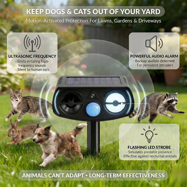 Alt view image 2 of 7 - Solar Ultrasonic Dog & Cat Repeller with Motion Sensor, 2 Pack Outdoor
