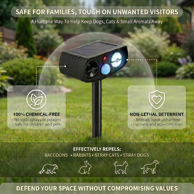 Alt view image 7 of 7 - Solar Ultrasonic Dog & Cat Repeller with Motion Sensor, 2 Pack Outdoor
