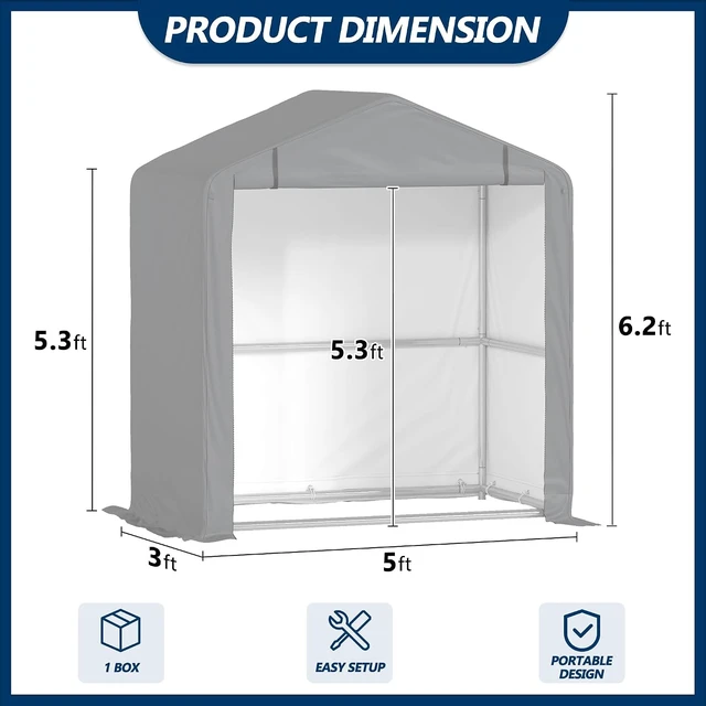 Alt view image 2 of 7 - 5' x 3' Portable Outdoor Storage Shelter Shed, Grey