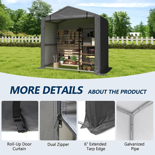 Alt view image 5 of 7 - 5' x 3' Portable Outdoor Storage Shelter Shed, Grey