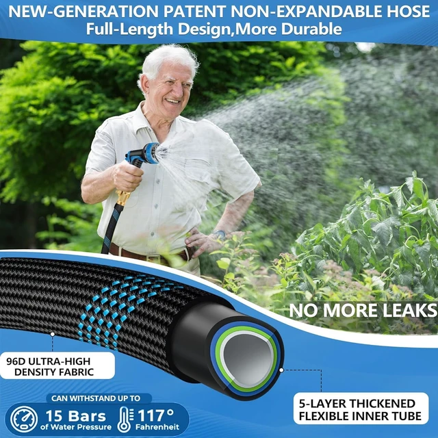 Alt view image 3 of 7 - 100 FT Non-Expandable Garden Hose, 2026 Upgraded Lightweight & Flexible with 10-Function Sprayer, Leak-Proof for Yard, Outdoor